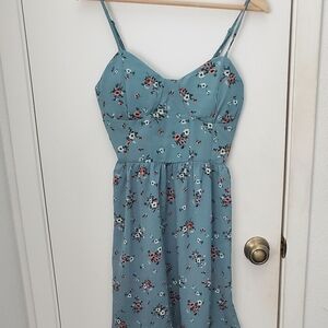 Mind Code Midi Sleeveless Tiffany Blue Floral Dress Women's Size M